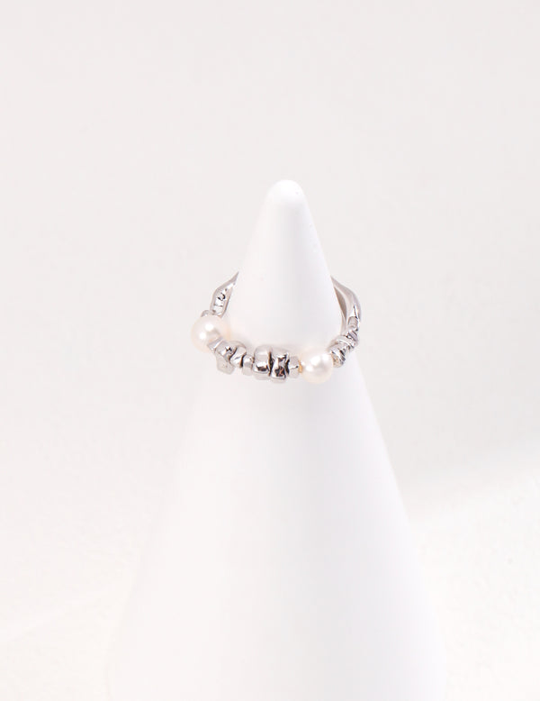 Broken Silver & Pearl Ring