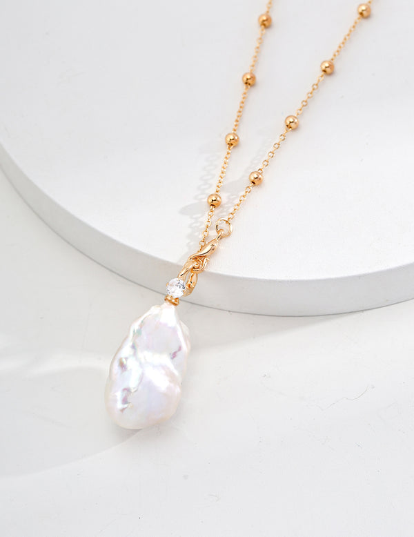 Elegant Natural Baroque Pearl & Zircon Necklace