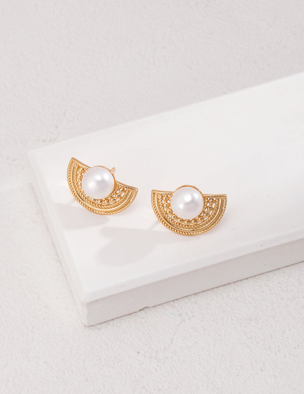 Fan-Shaped Natural Pearl Earrings