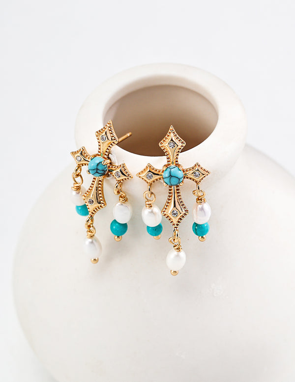 Pearl and Turquoise Drop Earrings