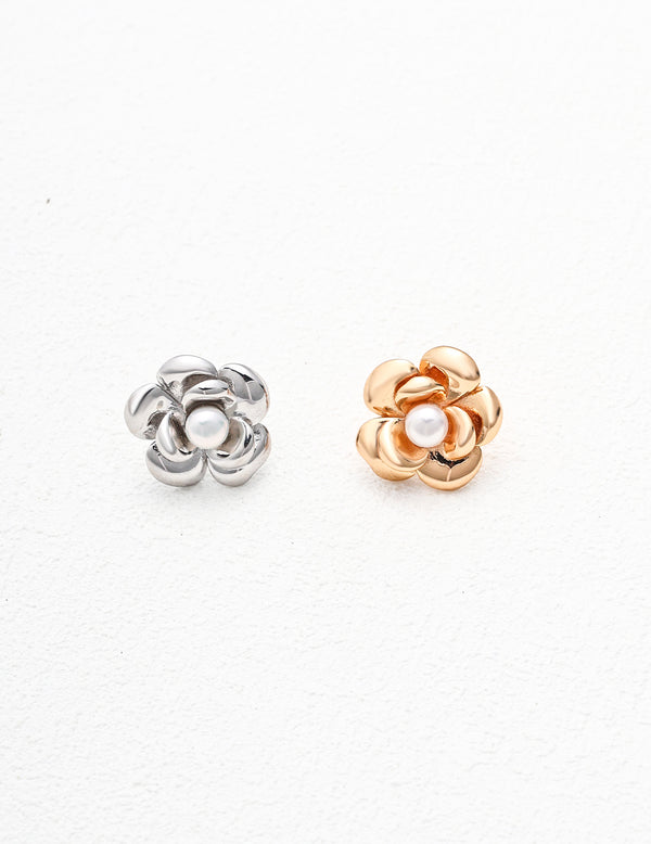 Sterling Silver Flower and Pearl Earrings