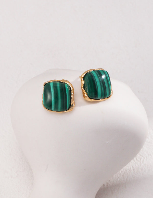 Sterling Silver Malachite Stud Earrings