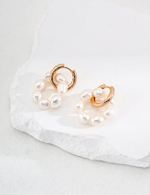 Sterling Silver Pearl Hoop Earrings