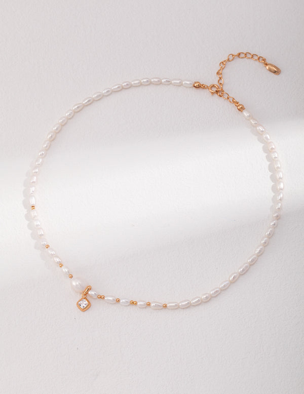 Sterling Silver Pearl Zircon Necklace