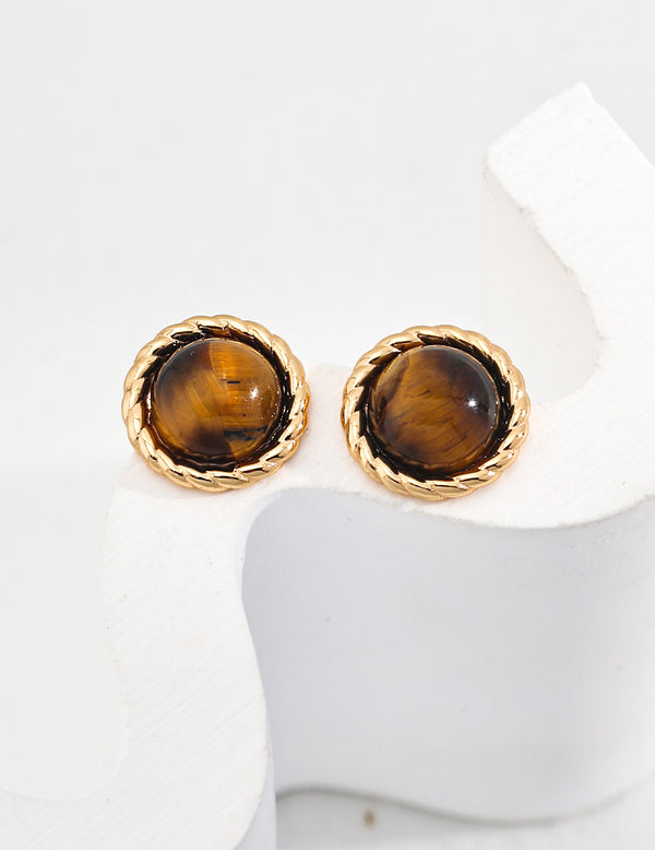 Sterling Silver Tiger's Eye Stud Earrings